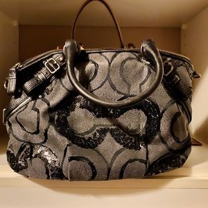 Coach sliver and black sequin handbag. Blue inside